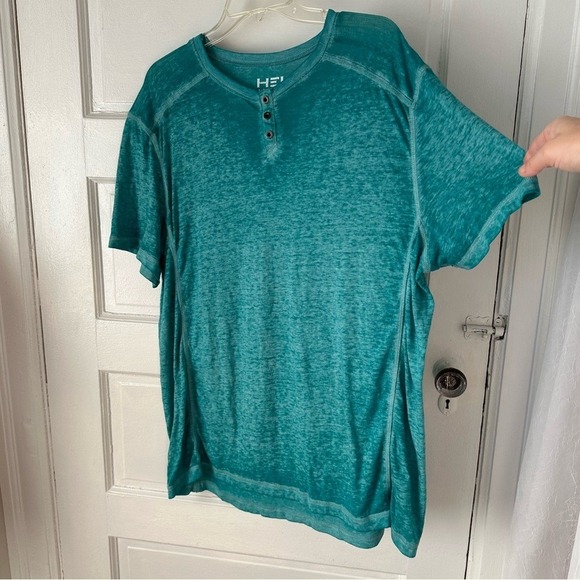 Helix Men's Short Sleeve Turquoise Burnout Henley T-Shirt Cotton XXL Casual Y2K - Picture 4 of 10